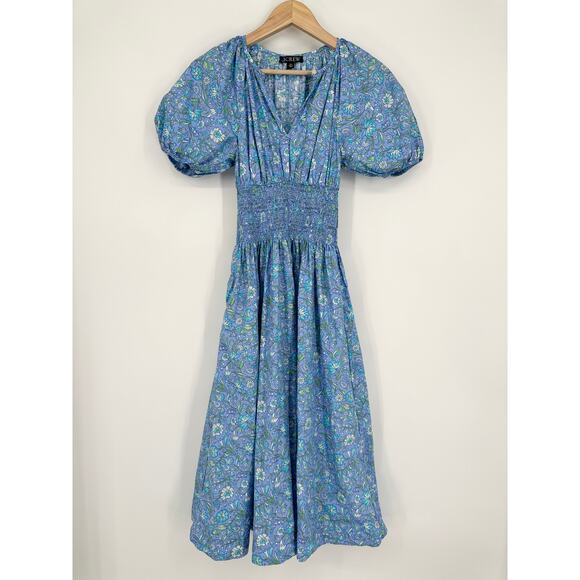 J. Crew Provence Smocked Waist Midi Dress Puff Sleeve Floral Marigold Blooms - Picture 5 of 14